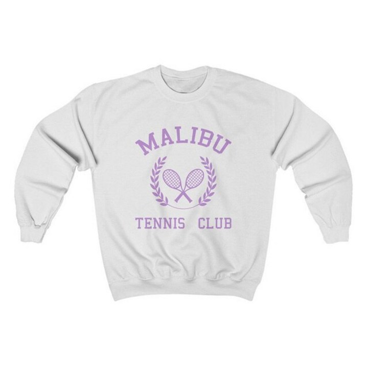 Malibu 테니스 클럽 인쇄 그래픽 스웨터 여성 가을 두꺼운 점퍼 빈티지 스타일 대학생 풀 오버