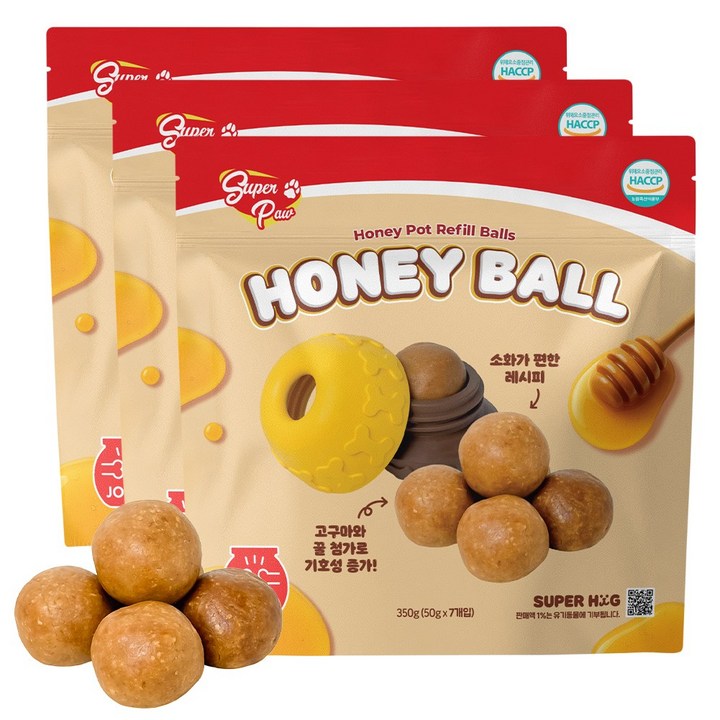 슈퍼포우 강아지 간식 허니볼, 3개, 350g, 조인트(관절)