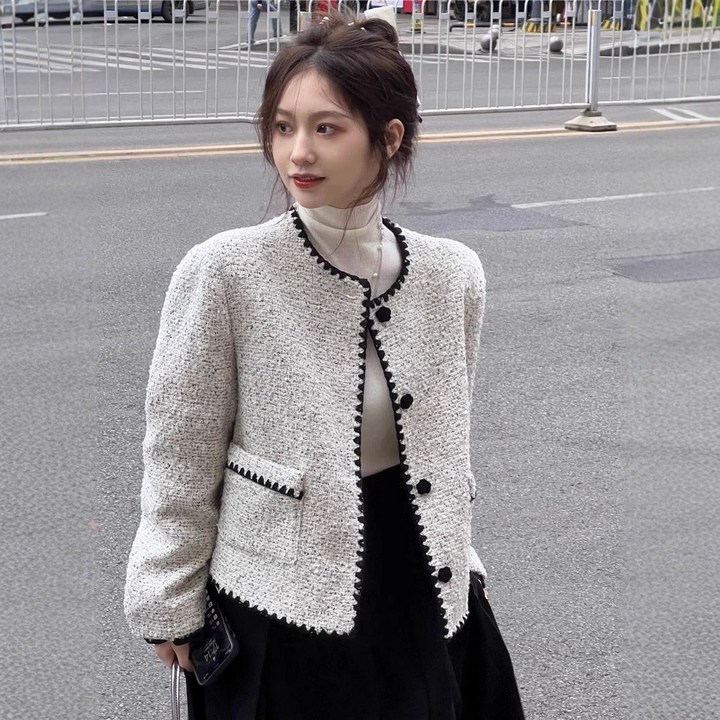 BLACK K7  여성 작은 키 고급스러운 데일리 캐주얼 트위드 재킷