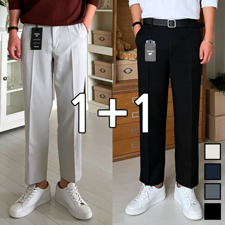 11 2장묶음 이브 남자 슬랙스 빅사이즈 구김없는 링클프리 옆밴딩 테이퍼드 슬랙스 4color 37162