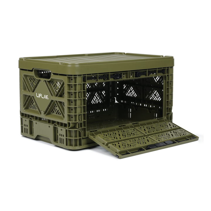 리프레 폴딩박스 접이식 캠핑 수납상자 오픈형박스 48L (플라스틱 캡 포함) 세트, 카키, 1개