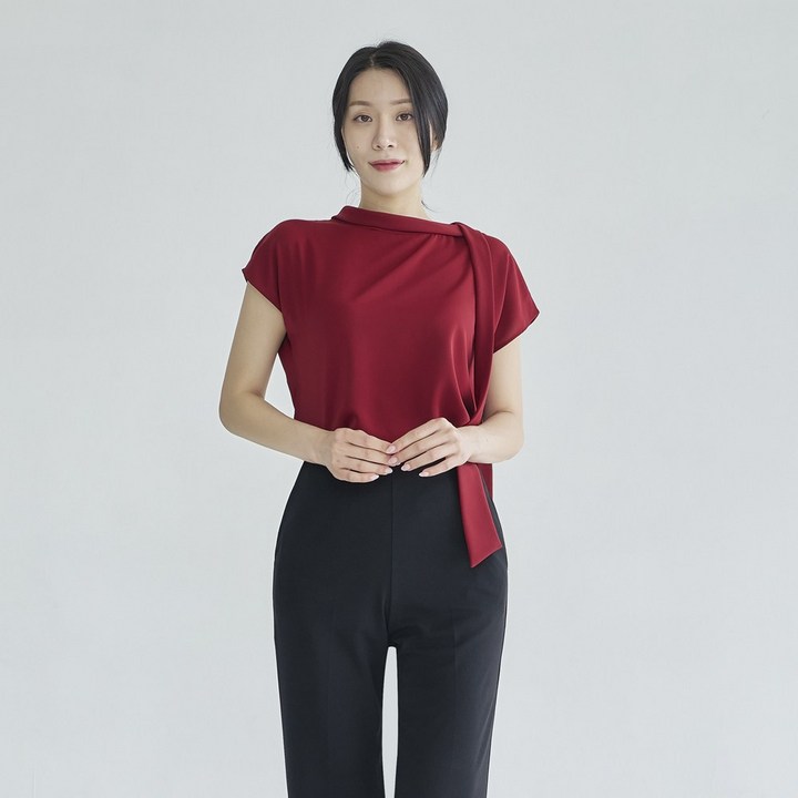 리본 타이 정장 블라우스 쉬폰 새틴 공단 라운드넥 고급 하객룩 루에르