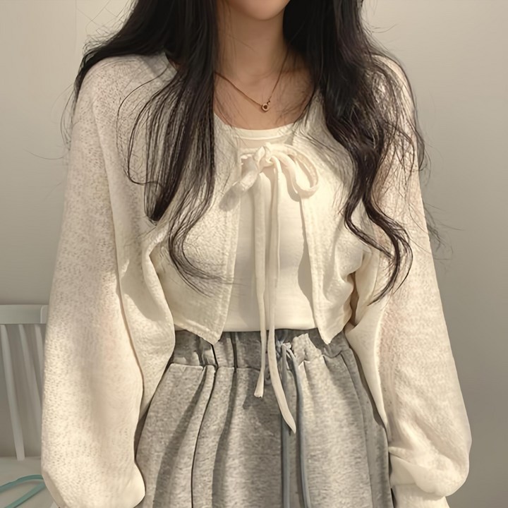 레티고 루즈핏 긴팔 크롭 볼레로 가디건