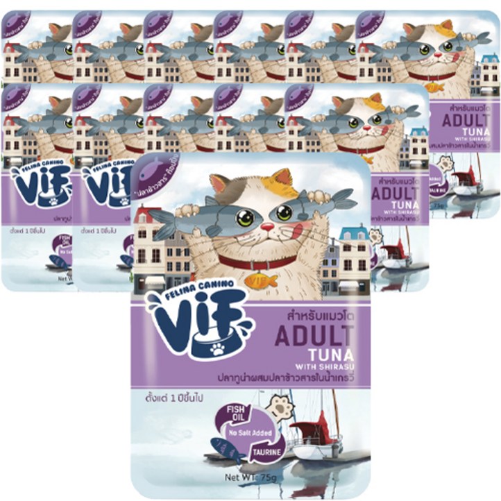 VIF 고양이 어덜트 파우치 간식, 혼합맛참치치어그레이비, 75g, 12개