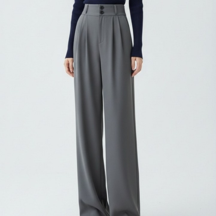 마켓피아 여성용 와이드핏 투버튼 슬랙스