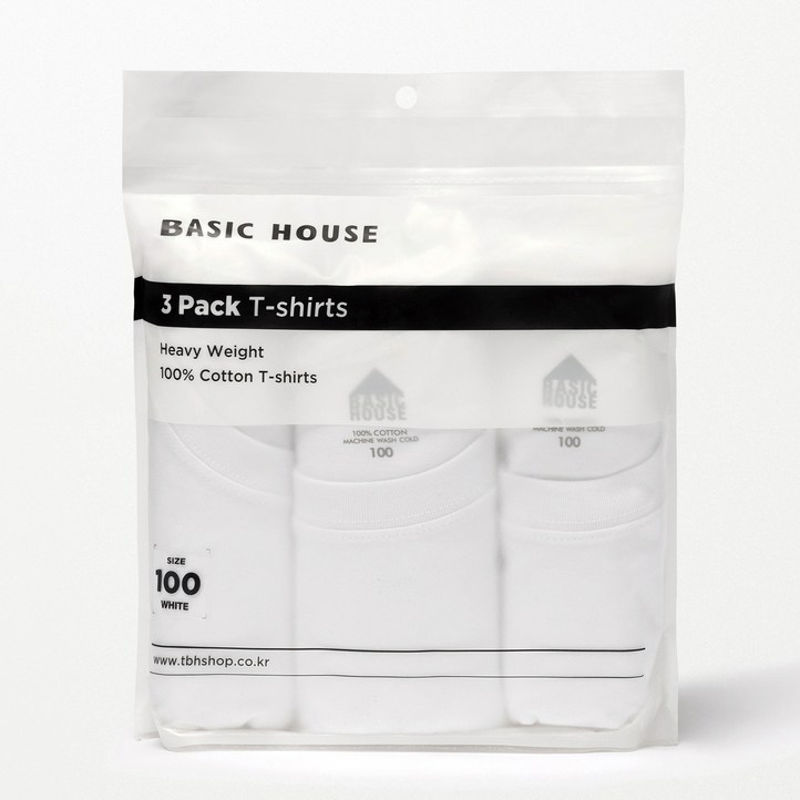 베이직하우스 순면 헤비웨이트 반팔 티셔츠 3P
