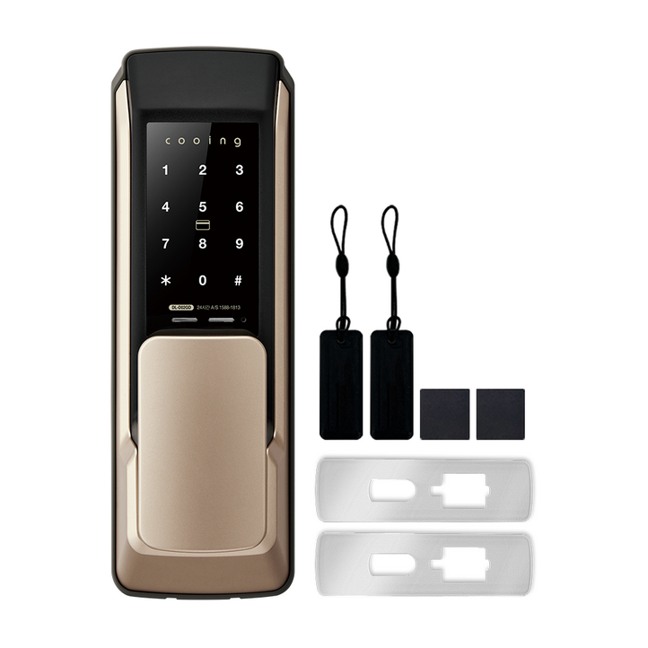 쿠잉전자 무타공 푸시풀 디지털 도어락 본품보강판 세트, DLD02GD, 방문설치