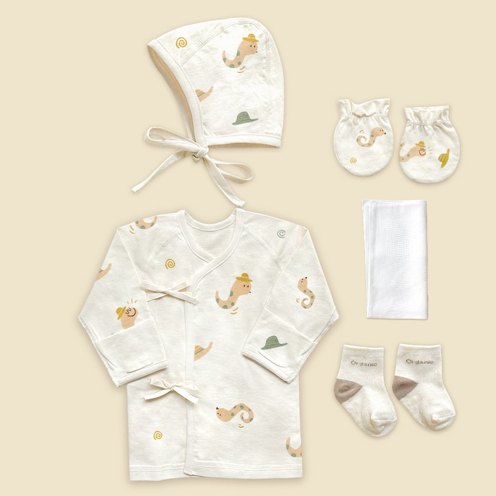 이키 신생아 오가닉 배냇저고리 사계절용 긴소매 5종 세트