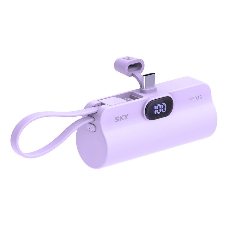 SKY 필 X13 LED 도킹형 일체형 C타입 빌트인 L타입 케이블 스탠드 휴대용 미니 보조배터리, SKYX13LCL, 퍼플 SKY 필 X13 LED 도킹형 일체형 C타입 빌트인 L타입 케이블 스탠드 휴대용 미니 보조배터리, SKYX13LCL, 퍼플