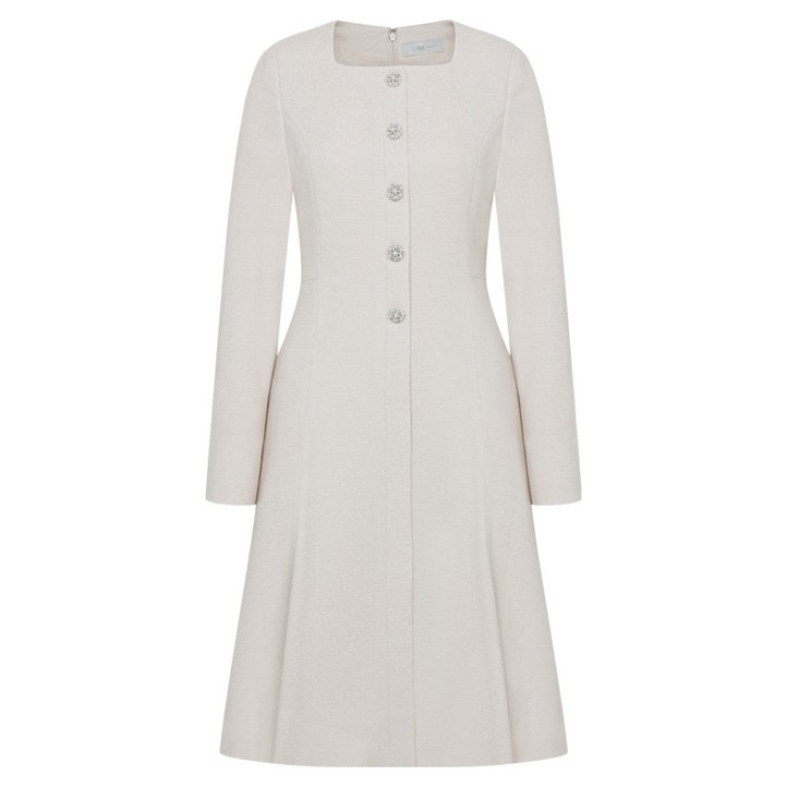 라인어디션 스퀘어넥 진주 버튼 플레어 원피스