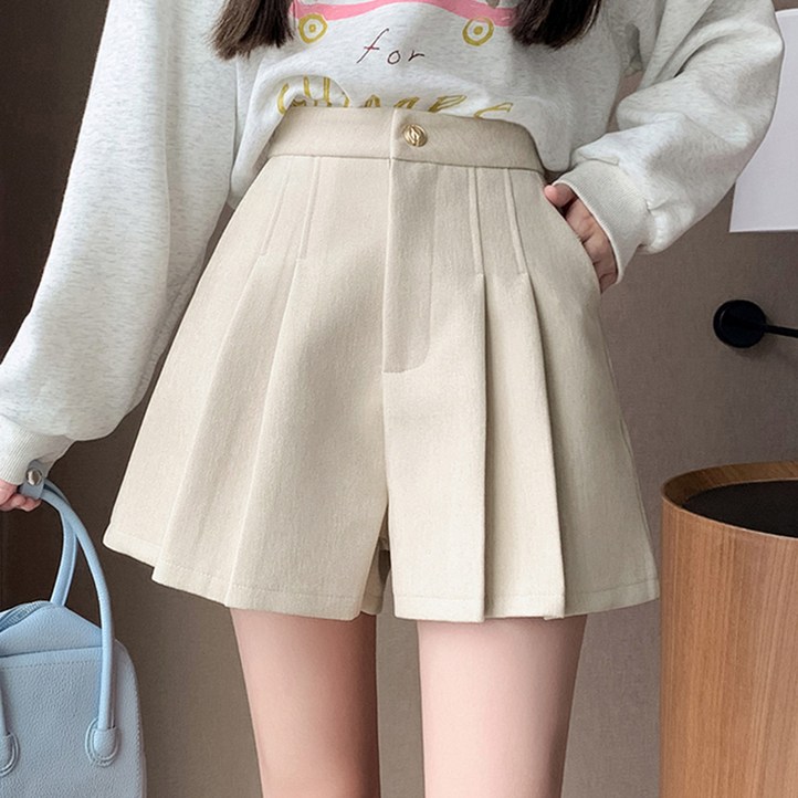 비비에모 여성용 르벨로 플리츠 모직 반바지 11124