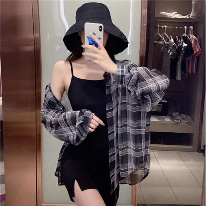 루엔나 여성용 빅사이즈 남방 체크 셔츠 긴팔 블라우스 루엔나 여성용 빅사이즈 남방 체크 셔츠 긴팔 블라우스