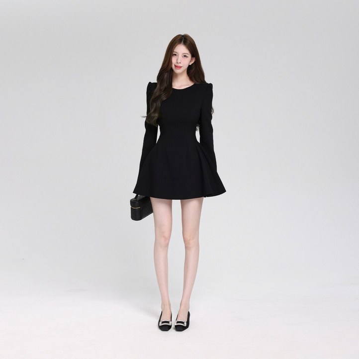 COSYEVNO  여성 춘하 오피스 라운드넥 퍼프 숄더 A라인 미니 원피스 TZKlyq8