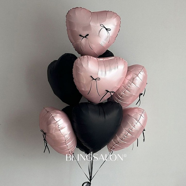 블링살롱 리본 포인트 하트 알루미늄 스탠드 풍선세트 6P 생일파티 프로포즈 셀프촬영, 블랙핑크