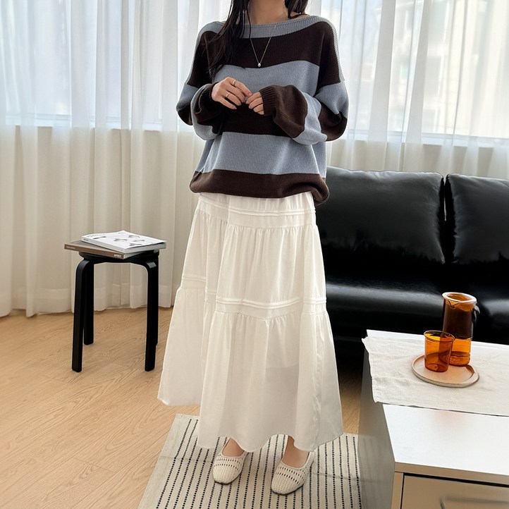 데일리앤 유니피 밴딩 플레어 여름 롱스커트 데일리 캉캉 치마