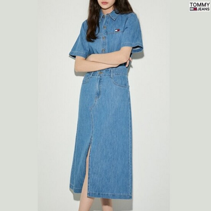 타미힐피거 데님 타미진여성 반팔 셔츠 롱 원피스 T32F1WOP03TWL1