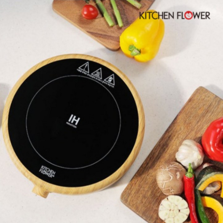 키친플라워 1구 원형 우드 인덕션 1인용 캠핑용 휴대용 미니 인덕션, 일반형, KF1021D