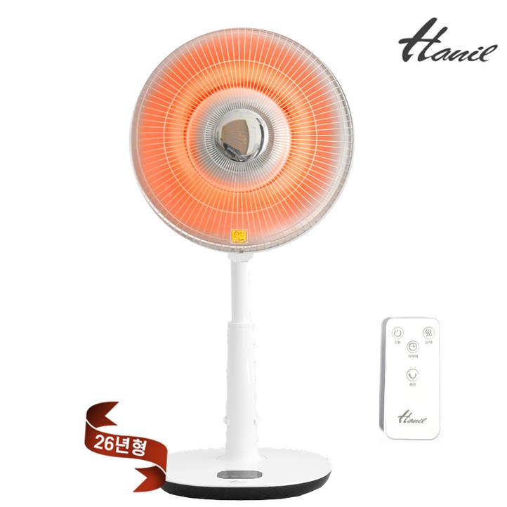 한일전기 26년 선풍기형 전기히터 1구 하이라이트 디지털 리모컨 타이머 1초발열 높이조절