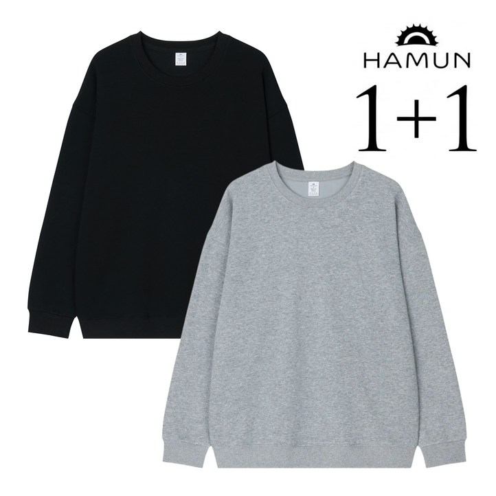 1  1 하믄 남자 오버핏 긴팔 맨투맨 티셔츠 세트