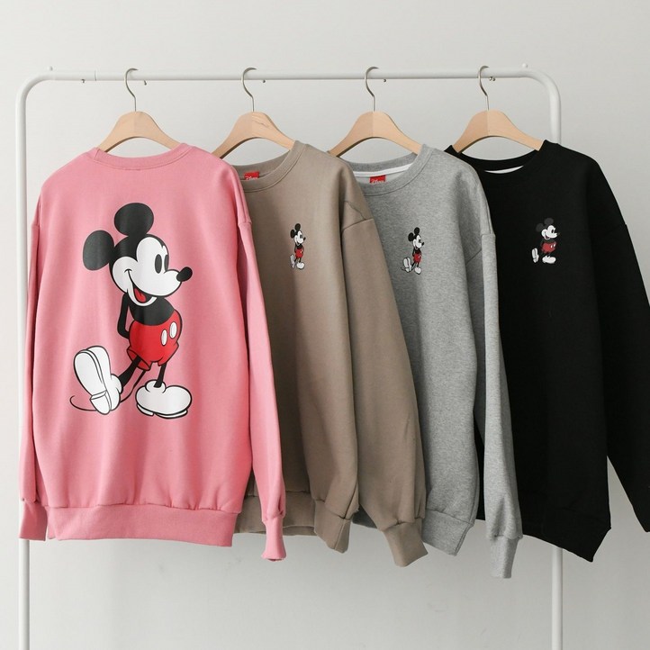 쉬즈먼로 디즈니정품 미키 마우스 맨투맨 여성 봄 신상 오버핏 긴팔 기모 박스티 여자 루즈핏