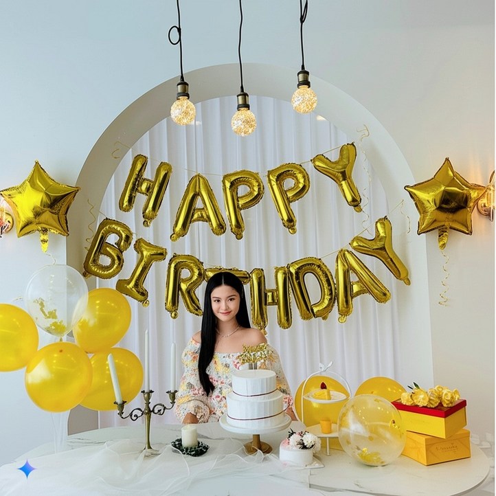 뽀무 생일파티 레터링 은박 풍선 세트, 1개, 29종 럭셔리골드