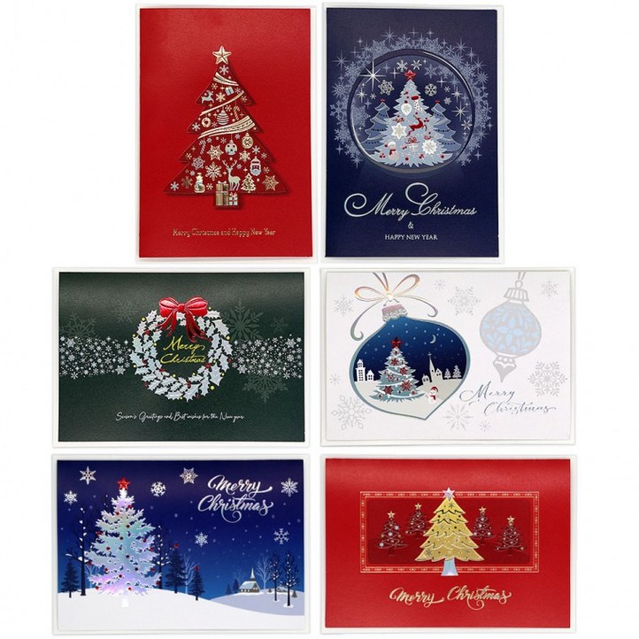 저스트딜  고급 금박 크리스마스 카드 연하장 6종