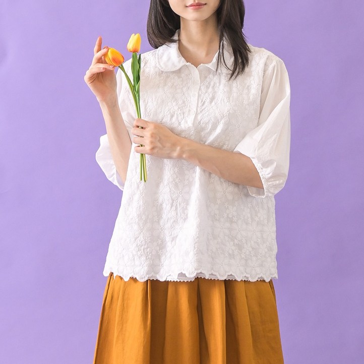 코스꽃 자수 7부 블라우스 코스꽃 자수 7부 블라우스