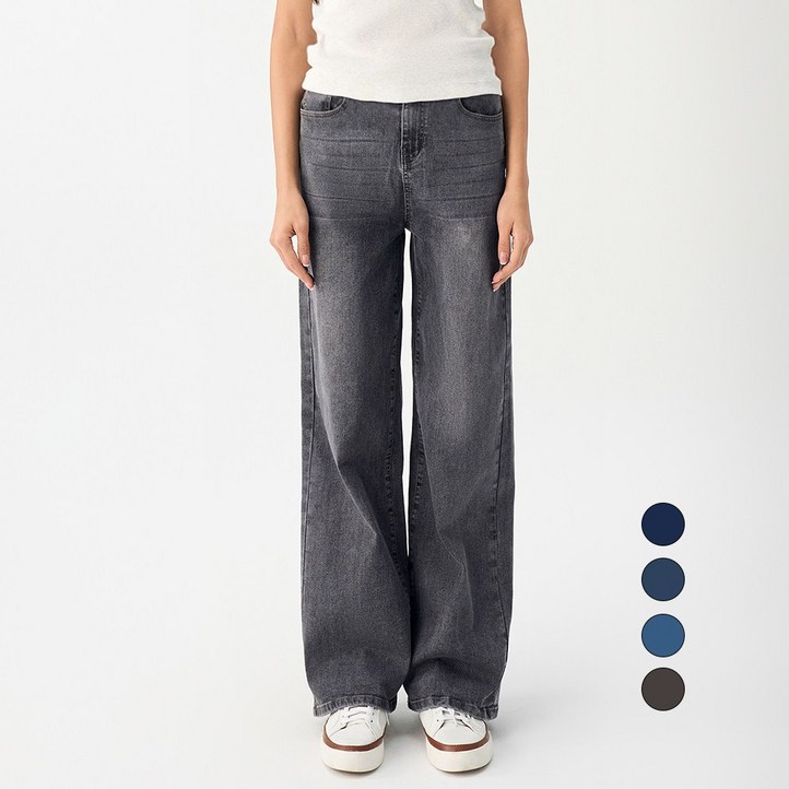 엘블로썸 여성 숏,기본,롱 스판 와이드 허리편한 히든밴드 청바지