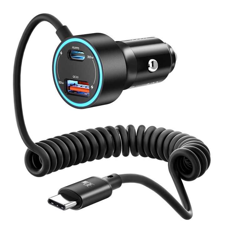 Toocki 60W PD3.0QC3.0TypeC 3 in 1 반투명 고속 차량용 충전기