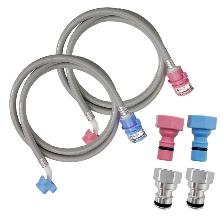 해피니즈 국산 냉수 2M  온수 2M 세탁기호스  커플링 4개 세트, 1세트, 2M 냉온수 세트 색깔커플링 2개  황동커플링 2개