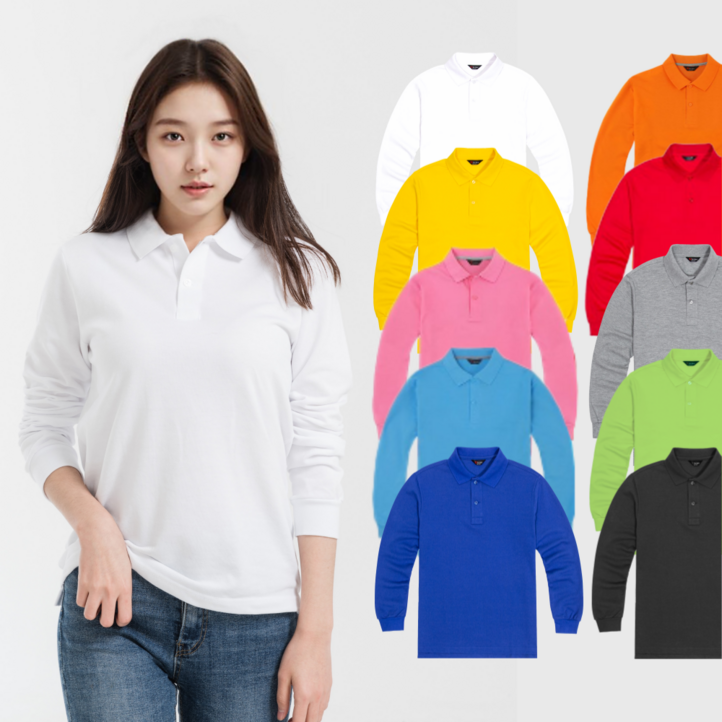 긴팔 솔리드 카라 순면 티셔츠 커플 회사 교회 가족 남녀공용