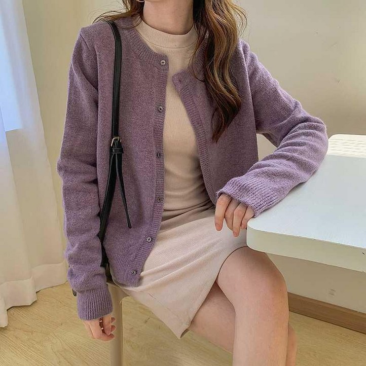 휠렉스 여성 니트 라운드넥 루즈핏 가디건 JT425