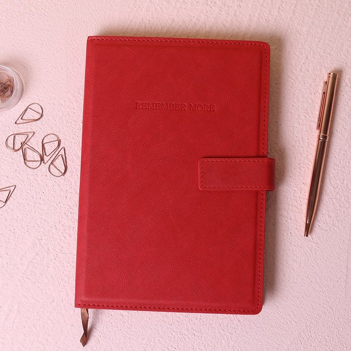 비오파파 회사 업무 용 가죽 A5 양장 다이어리 노트, 레드