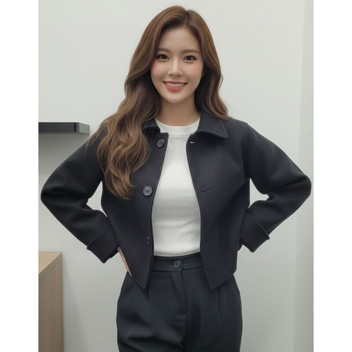 태리블리 겨울 데일리 블랙 울 모직 오버핏 출근룩 하객룩 숏자켓 5566