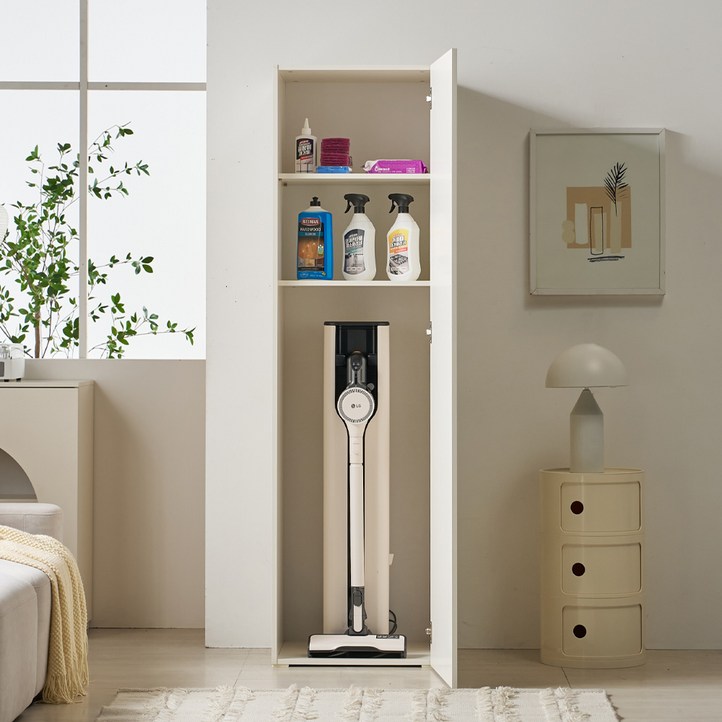 청소기장 핸드 무선청소기 청소용품 키큰 선반 수납장, 크림화이트