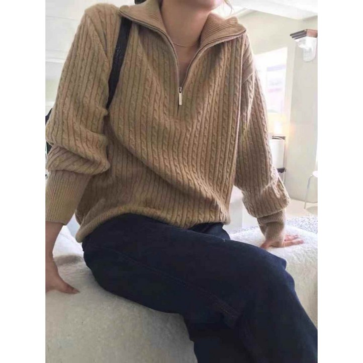 꽈배기단작집업 여성 긴팔 단집업 니트 터틀넥 데일리 가을 겨울 신상 루즈핏 반집업