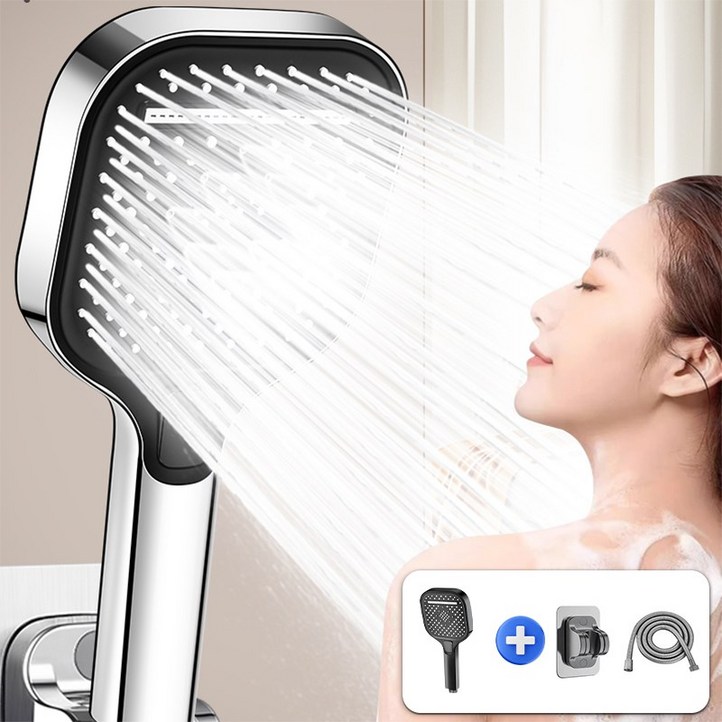 Aram 초강력 3단 수압상승 샤워기 헤드 호스 1.5m 거치대 세트