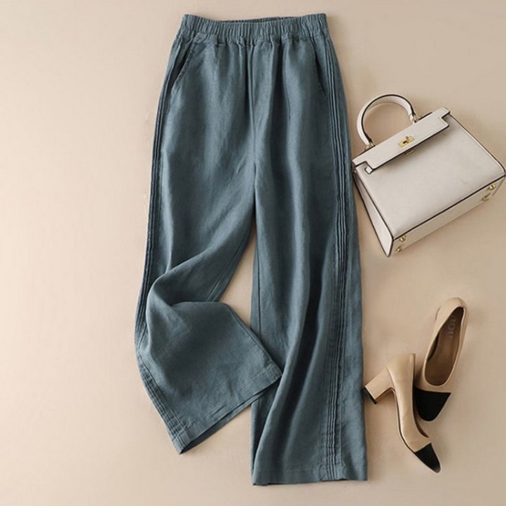 여성 시원 편안 면 마 소재 오버핏 바지 프리미엄 소프트 캐주얼 린넨 와이드 팬츠
