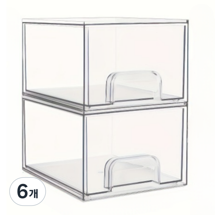 미리모아 쌓을수있는 잡동사니 투명 정리함, 6개, 화이트