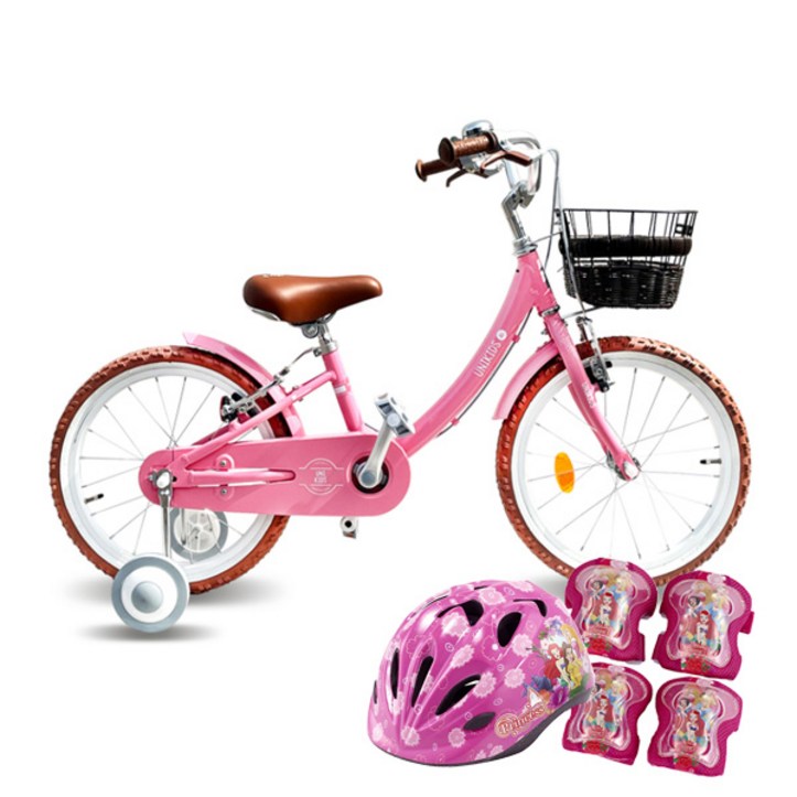 삼천리자전거 아동용 자전거 18 UNIKIDS AL 미조립 + 프린세스 헬멧 + 보호대 세트, 핑크, 121cm 6669106547