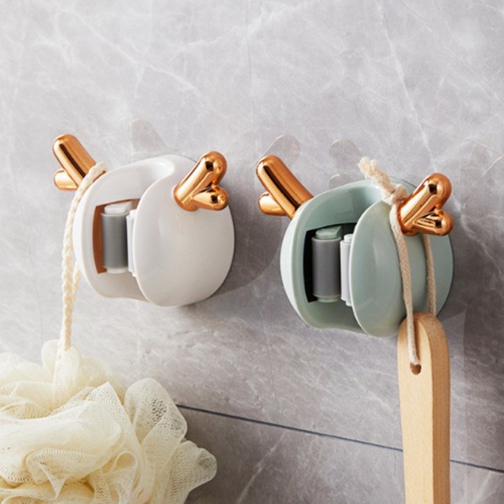 래븐 무타공 동글 사슴 벽걸이 밀대 거치대 2개입, 그린, 1개