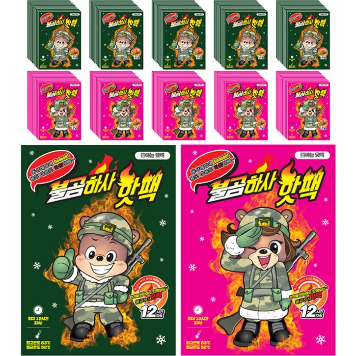 불곰하사 파스형 붙이는 핫팩 100매 40g, 1세트 불곰하사 파스형 붙이는 핫팩 100매 40g, 1세트