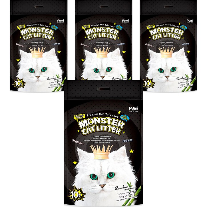푸르미 몬스터 캣리터 1.5mm 고양이 두부모래, 10L, 4개, 대나무숯 푸르미 몬스터 캣리터 1.5mm 고양이 두부모래, 10L, 4개, 대나무숯