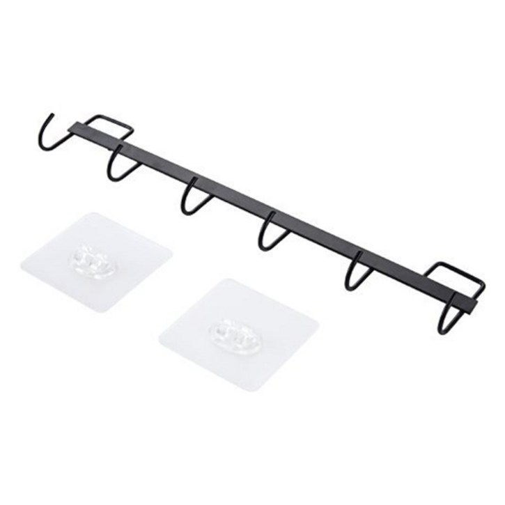 밝은리빙 무타공 철제 후크걸이 6구, 블랙, 1개