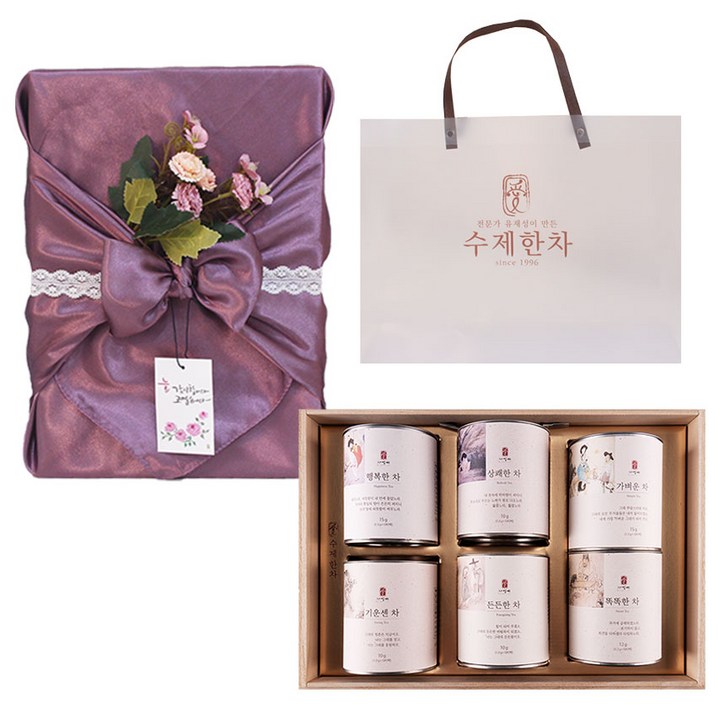 자연애 수제한차 6종 선물세트 진보라 보자기 투명 쇼핑백 랜덤발송 자연애 수제한차 6종 선물세트 진보라 보자기 투명 쇼핑백 랜덤발송