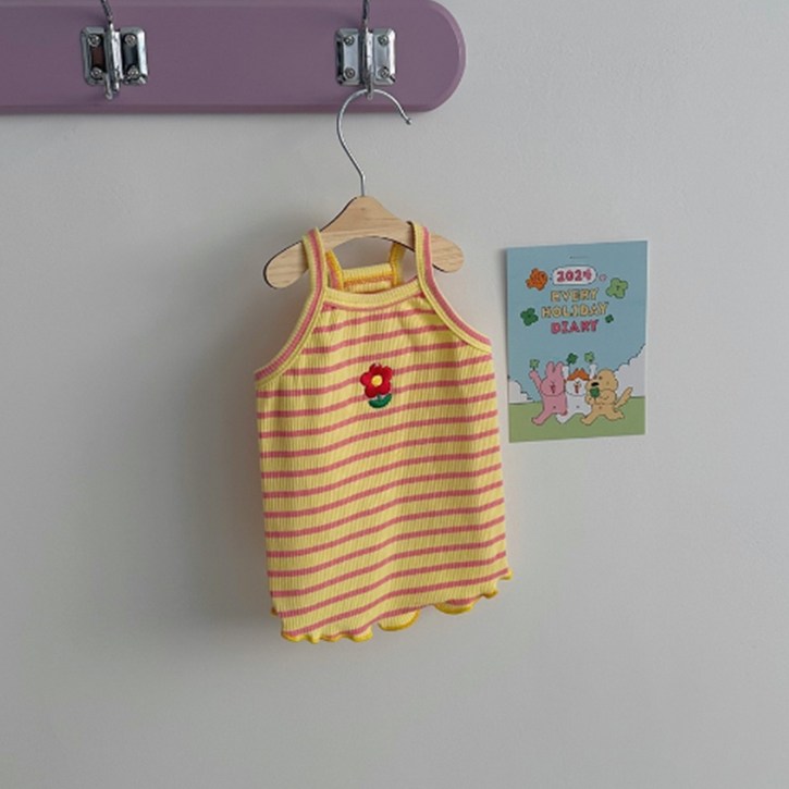 요런개 반려동물 해피 큐티 줄무늬 민소매 티셔츠