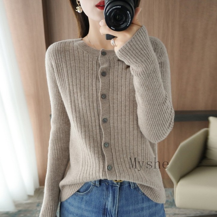 [Myshe]봄가을 긴팔 미니 니트 카디건 얇은 여성 스웨터 Nine528FEI528KS03