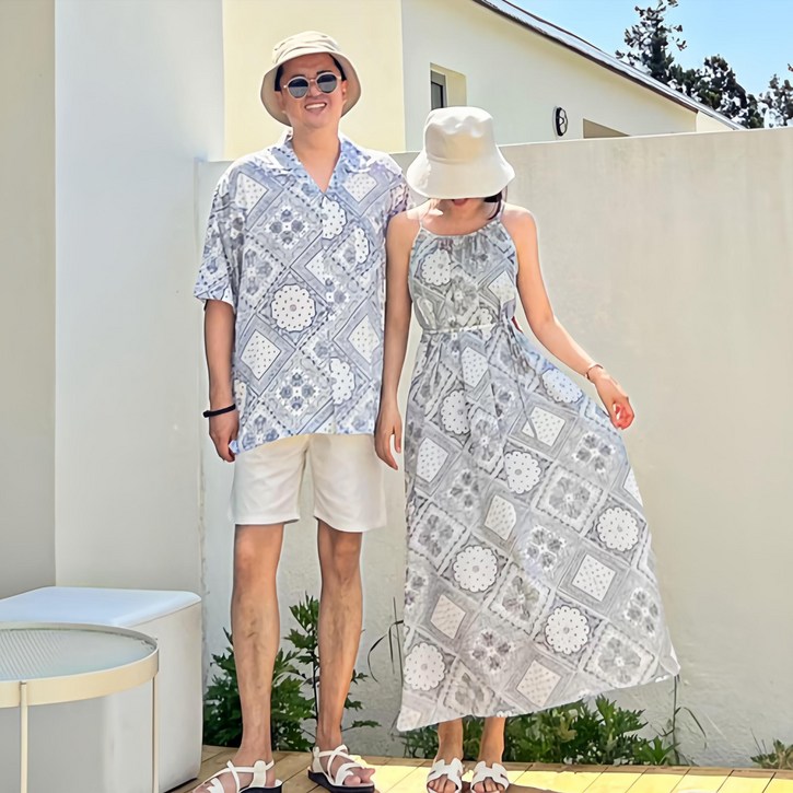 당일발송테슬 페이즐리 롱 비치 원피스 신혼여행  커플 시밀러룩 빅사이즈 가능