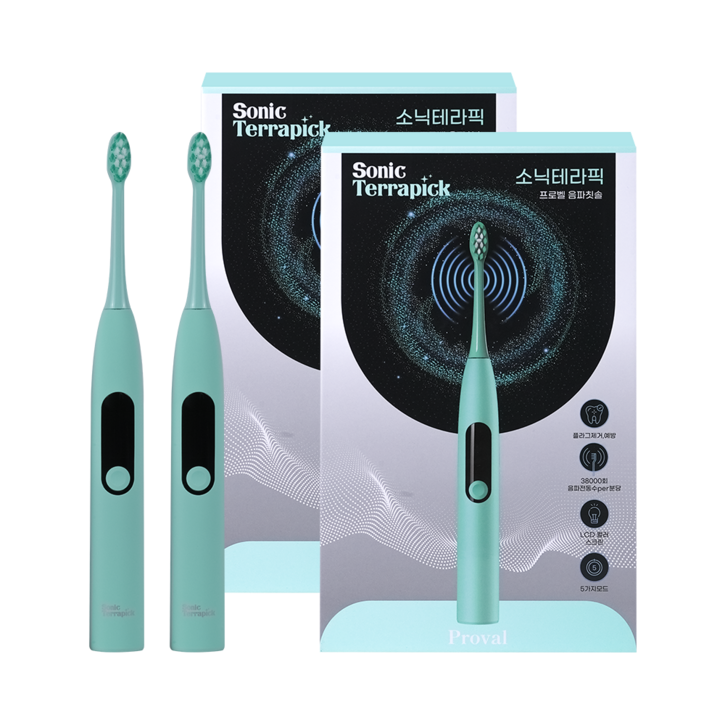 프로벨 음파전동칫솔 저자극 저소음 무선 3단계모드 +칫솔모2개+프로벨본사보증서, 2개, 민트+민트, 소닉테라픽
