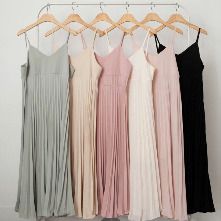 주름 플리츠 뷔스티에 롱 원피스